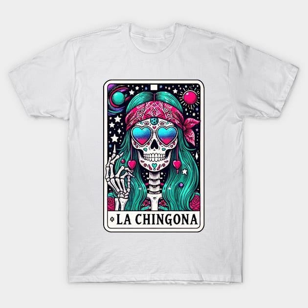 Vibrant Skeleton with Roses and Stars La Chingona T-Shirt by ThatVibe